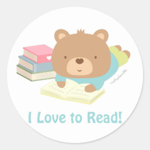 Sticker Rond Nounours en peluche mignon aime lire pour les enfa