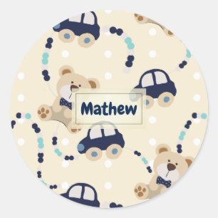Sticker Rond Nounours et voitures Baby Boy Motif