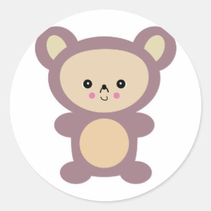 Sticker Rond nounours mauve kawaii