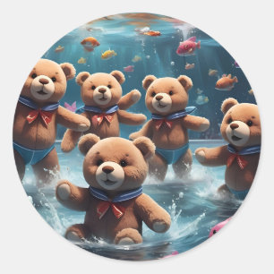 Sticker Rond Nounours nager dans un bassin de poissons