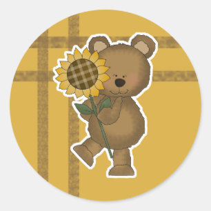 Sticker Rond Nounours Ours en peluche Tournesol
