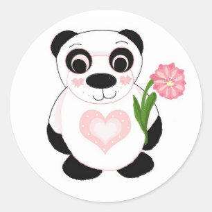 Sticker Rond Nounours Panda avec Fleur