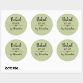 Sticker Rond Nourri avec nom de script vert amour (Feuille)