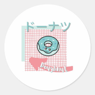 Sticker Rond nourriture kawaii - Doughnut mignonne, rose, turqu