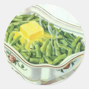 Sticker Rond Nourriture vintage, casserole de haricots verts av
