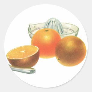 Sticker Rond Nourriture vintage Fruit, Oranges mûres Jus d'oran