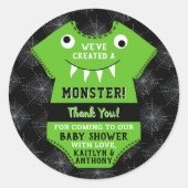 Sticker Rond "Nous avons créé un monstre" Baby shower Halloween (Devant)