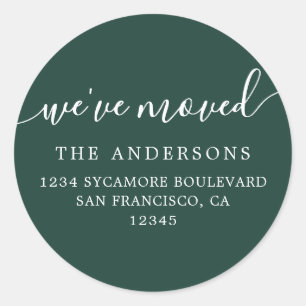 Sticker Rond Nous avons déplacé Dark Green New Address étiquett