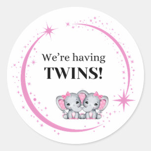 Sticker Rond Nous avons des jumeaux filles roses Faire-part de 