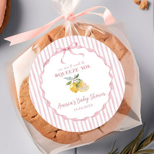 Sticker Rond Nous avons hâte de Vous Presser Citron Baby Shower