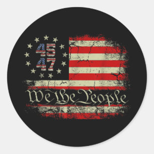 Sticker Rond Nous Le Peuple Distressé Drapeau Rétro 45 47 Trump
