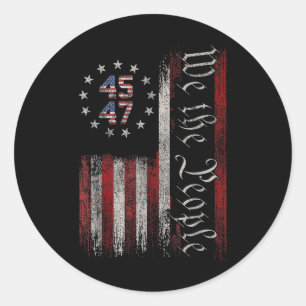 Sticker Rond Nous Le Peuple Distressé Drapeau Rétro 45 47 Trump