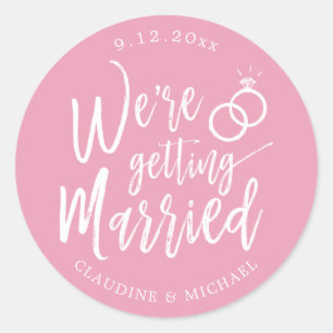 Sticker Rond Nous nous marions Minimaliste Rose Pâle