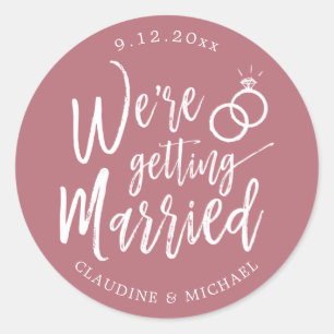 Sticker Rond Nous nous marions   Rose Gold Minimaliste