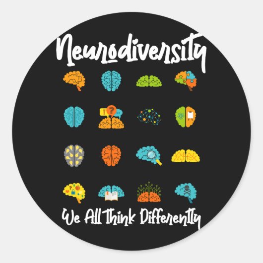 Sticker Rond Nous pensons tous différemment Neurodiversité Chem (Devant)