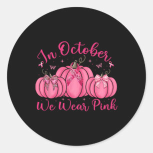 Sticker Rond Nous Portons Pink Ribbon Citrouille Halloween Canc