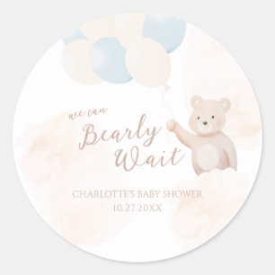 Sticker Rond Nous pouvons à peine attendre Fête de bébé garço