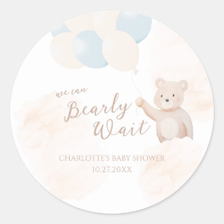 Sticker Rond Nous pouvons à peine attendre | Fête de bébé garço