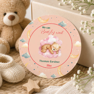 Sticker Rond Nous pouvons à peine attendre Garçon Ourson Mignon