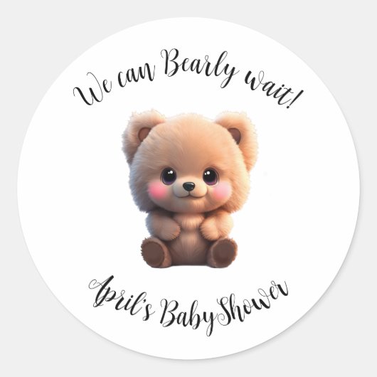 Sticker Rond Nous pouvons Bearly Wait Baby shower ours en peluc (Devant)