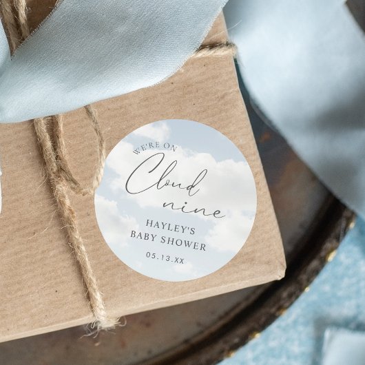 Sticker Rond Nous sommes sur Cloud 9 Baby shower Favor