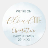 Sticker Rond Nous sommes sur Cloud 9 Elegant Script Baby shower (Devant)