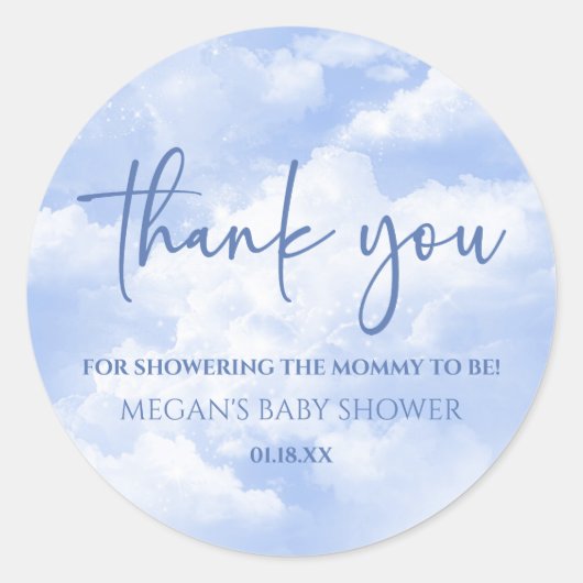 Sticker Rond Nous Sommes Sur Cloud Neuf Baby shower Bleu (Devant)