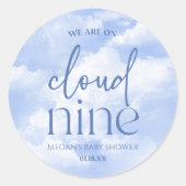 Sticker Rond Nous Sommes Sur Cloud Neuf Baby shower Bleu (Devant)