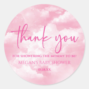 Sticker Rond Nous Sommes Sur Cloud Neuf Baby shower Rose