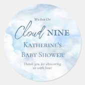 Sticker Rond Nous Sommes Sur Cloud Neuf Blue Boy Baby shower (Devant)