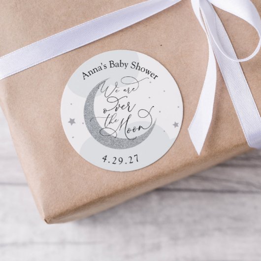 Sticker Rond Nous sommes sur la Lune Baby shower Classic Round