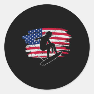 Sticker Rond Nous surfons cool 4 juillet drapeau américain surf