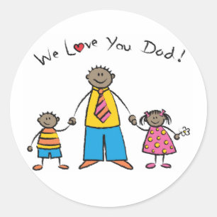 Sticker Rond Nous t'aimons Papa Cartoon Famille Bonne Fête des 