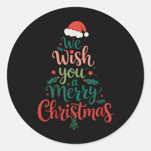 Sticker Rond Nous vous souhaitons un joyeux Noël Xmas Chapeau d