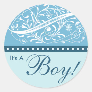 Sticker Rond Nouveau bébé FAIRE-PART DE NAISSANCE Bleu Baby