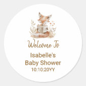 Sticker Rond Nouveau chapitre commence Fox Storybook Baby showe (Devant)