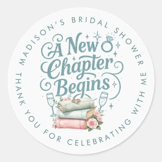 Sticker Rond Nouveau Chapitre Commence Teal Merci Bridal Shower (Devant)
