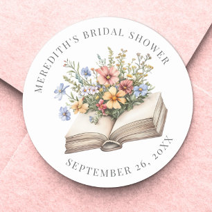 Sticker Rond Nouveau Chapitre Livre Floral Baby Shower Mariage