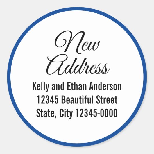 Sticker Rond Nouveau Faire-part de déplacement de script blanc  (Devant)