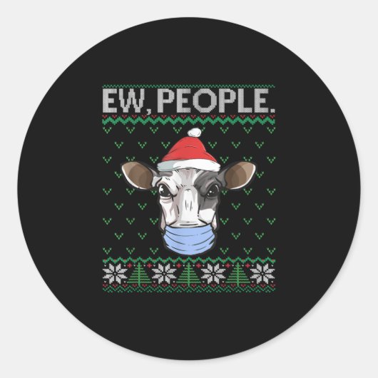 Sticker Rond Nouveau gens Masque Visage Vache Père Noël Fermier (Devant)