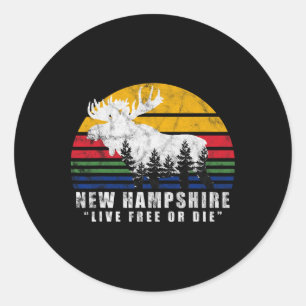Sticker Rond Nouveau Hampshire Live Or Die Vintage Forêt de Moo