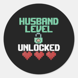 Sticker Rond Nouveau Mari Niveau Déverrouillé Juste Marié Gamer