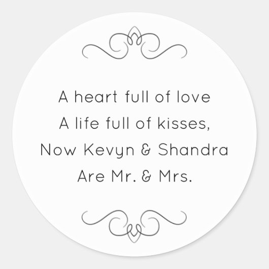 Sticker Rond Nouveau poème M. et Mme Mariage Kisses (Devant)