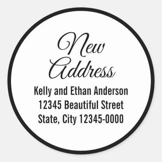 Sticker Rond Nouveau script d'adresse Faire-part de déplacement (Devant)
