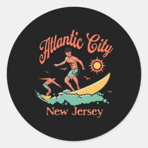 Sticker Rond Nouveau Surfeur du New Jersey Atlantic City Nj Pla