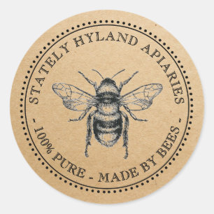 Sticker Rond NOUVEAU Votre Nom Ici Kraft Honey Jar Lid Étiquett