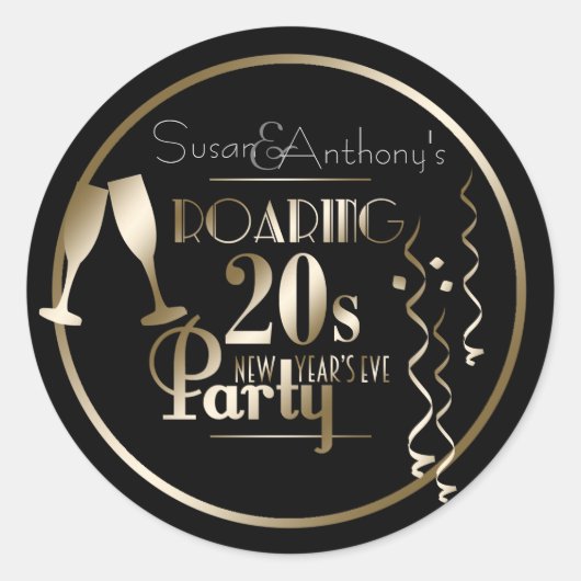 Sticker Rond Nouvel An 2020 Roaring 20s Gold Retro Thème (Devant)