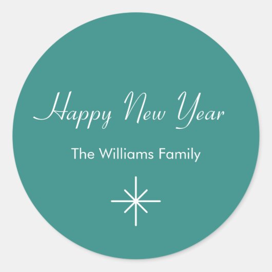 Sticker Rond Nouvel An 2026 Retro Turquoise Vert tendance (Devant)
