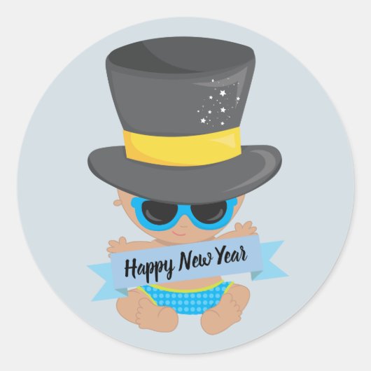 Sticker Rond Nouvel An bébé avec bannière (Devant)