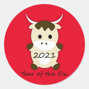 Sticker Rond Nouvel An chinois 2021 Année du boeuf